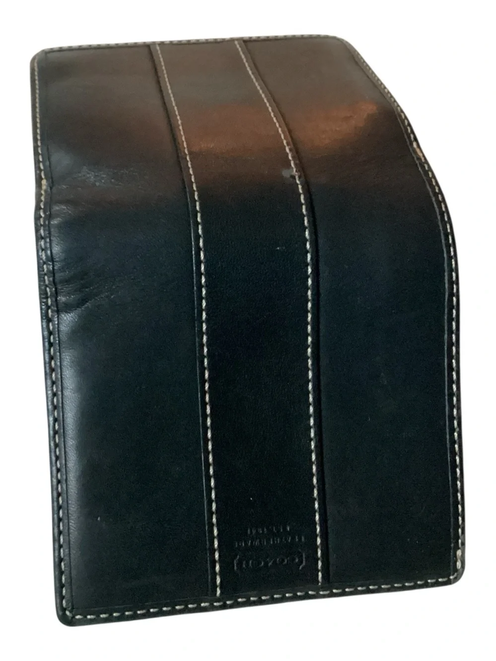 Coach Vintage Y2K Black Leather Compact Bifold Wallet White Stitching